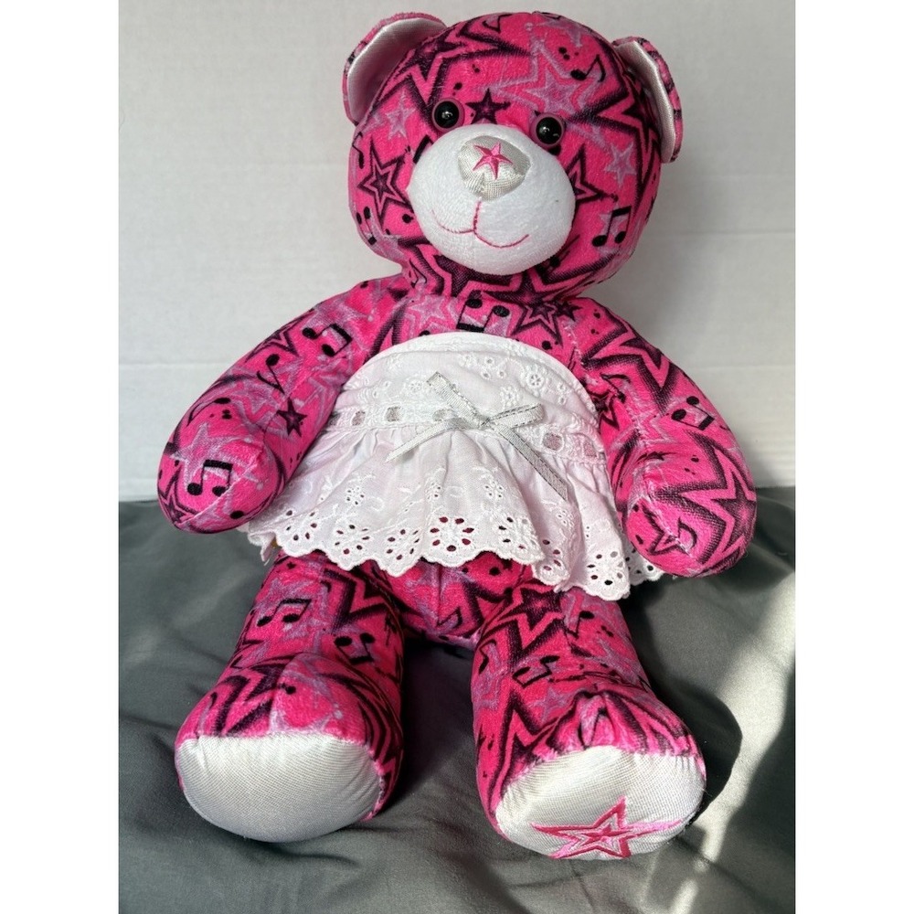 Build A Bear Stars Pink Speaker MP3 Teddy Plush Rock n Roll Stuffed Animal Works
